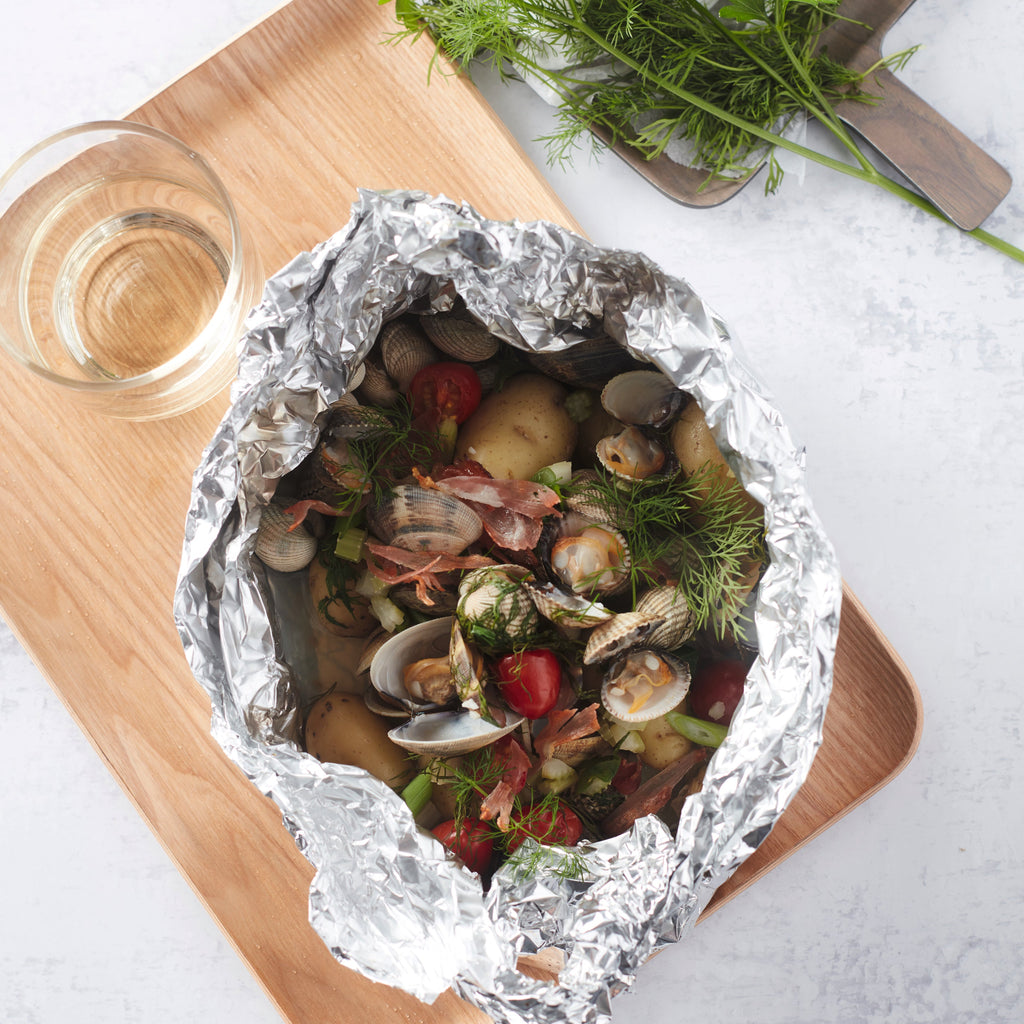 Shellfish Papillote with Smoked Ham
