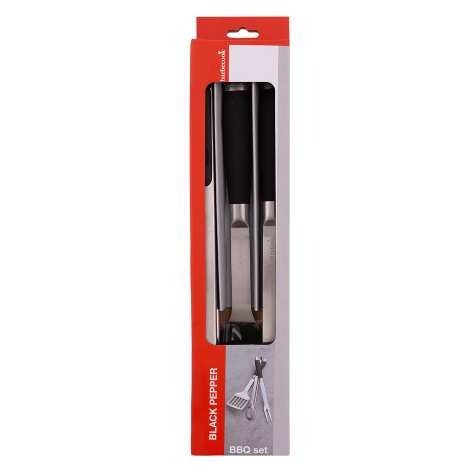 Black Pepper BBQ set with fork, tongs and turner