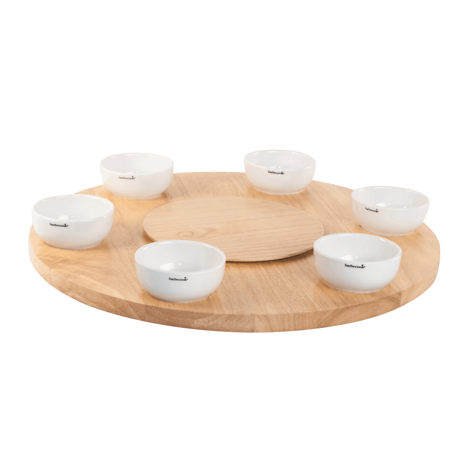 Joya rubber wood rotating table with 6 bowls