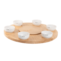 Joya rubber wood rotating table with 6 bowls